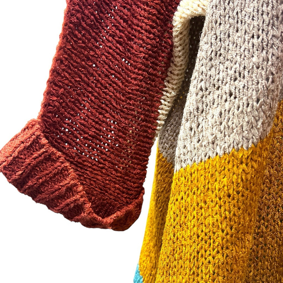 Women’s Oversized Knit Sweater Multicolor Striped V-Neck XL - Picture 4 of 11